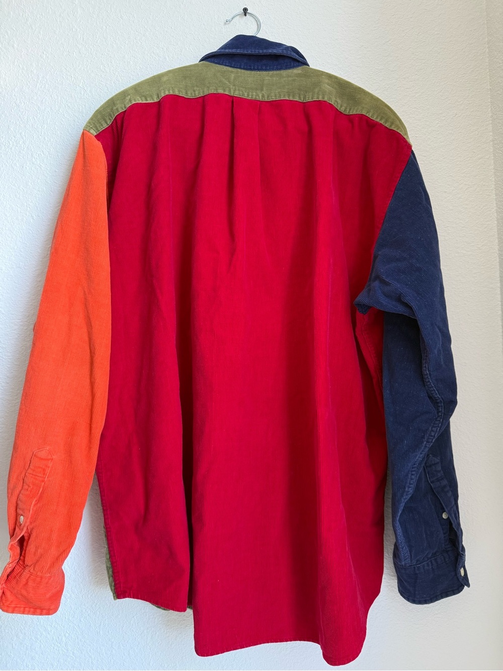 Men’s J. Crew Colorblock Corduroy Shirt in Red, Olive, Navy, Orange - Picture 2 of 3